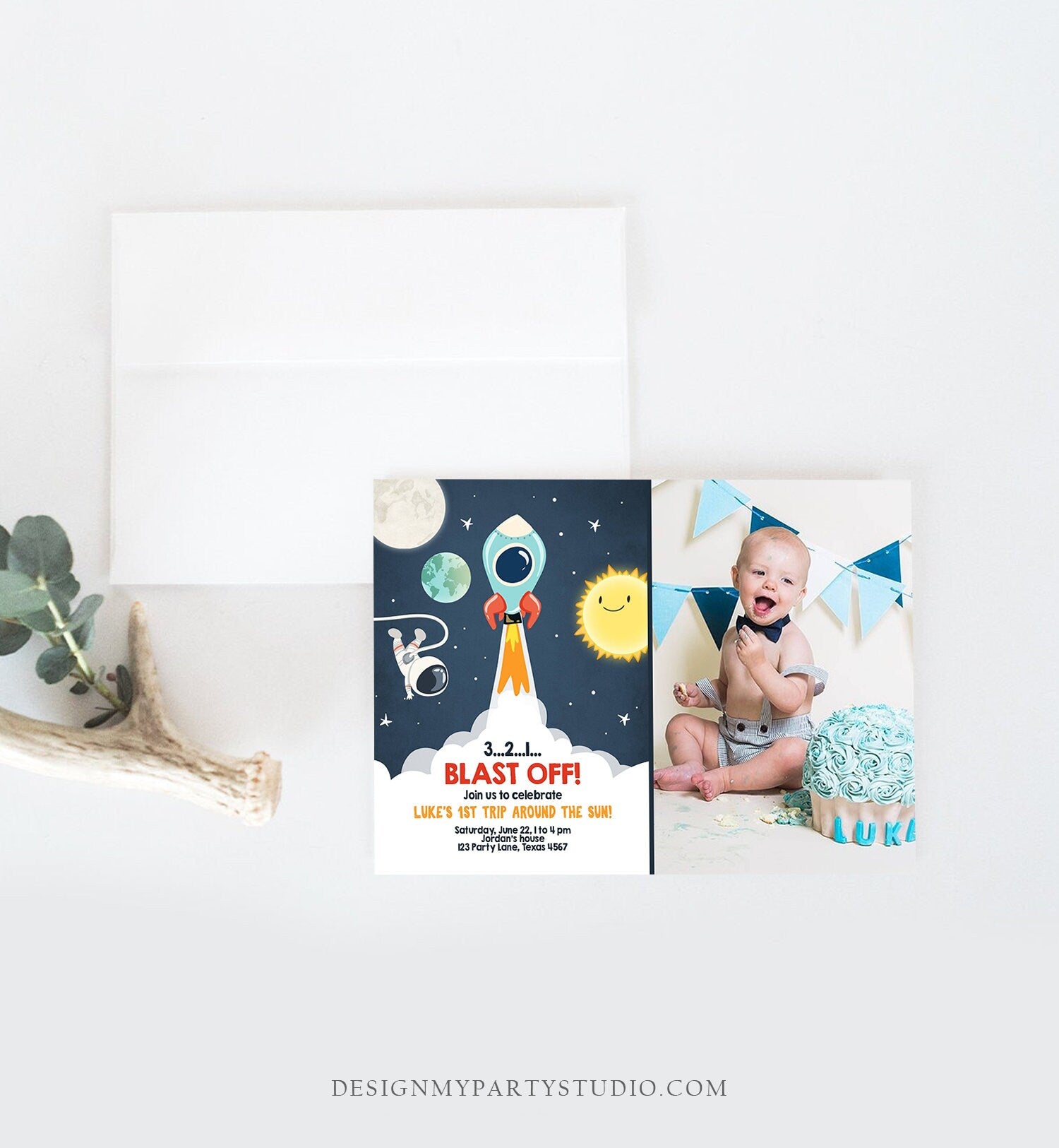 Editable Outer Space Birthday Invitation Rocket Astronaut Birthday Space Ship Blast Off Download Printable Template Digital Corjl 0046