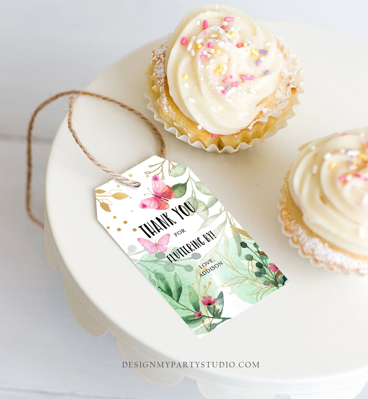 Editable Butterfly Favor Tags Butterfly Birthday Thank you tags Garden Shower Pink Gold Fluttering By Floral Template Corjl PRINTABLE 0170