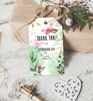 Editable Butterfly Favor Tags Butterfly Birthday Thank you tags Garden Shower Pink Gold Fluttering By Floral Template Corjl PRINTABLE 0170