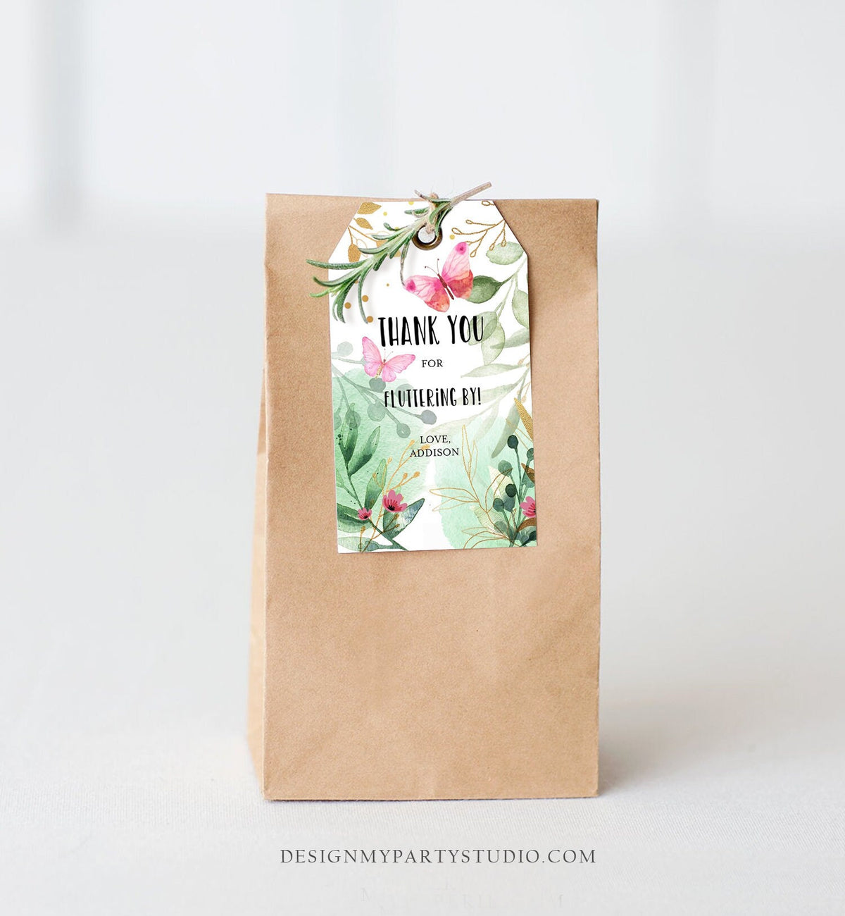 Editable Butterfly Favor Tags Butterfly Birthday Thank you tags Garden Shower Pink Gold Fluttering By Floral Template Corjl PRINTABLE 0170