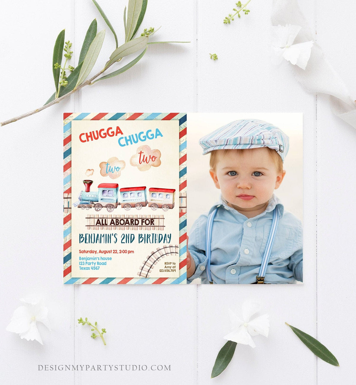 Editable Chugga Chugga Two Two Train Birthday Invitation Vintage Choo Choo Train Party Train Birthday Download Printable Template Corjl 0149