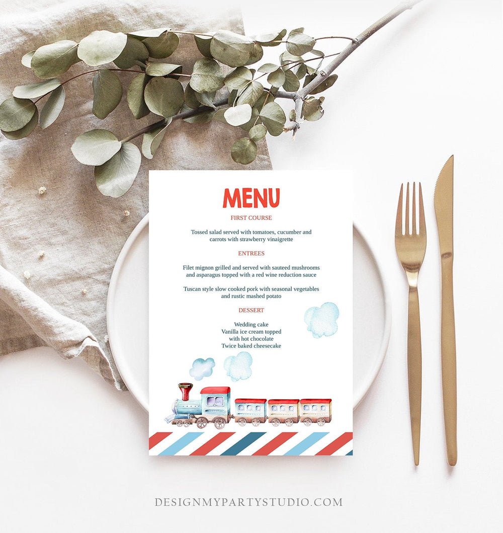 Mini Train Menu Editable Menu Card Train Birthday Train Decor Vintage Train Table Sett ...