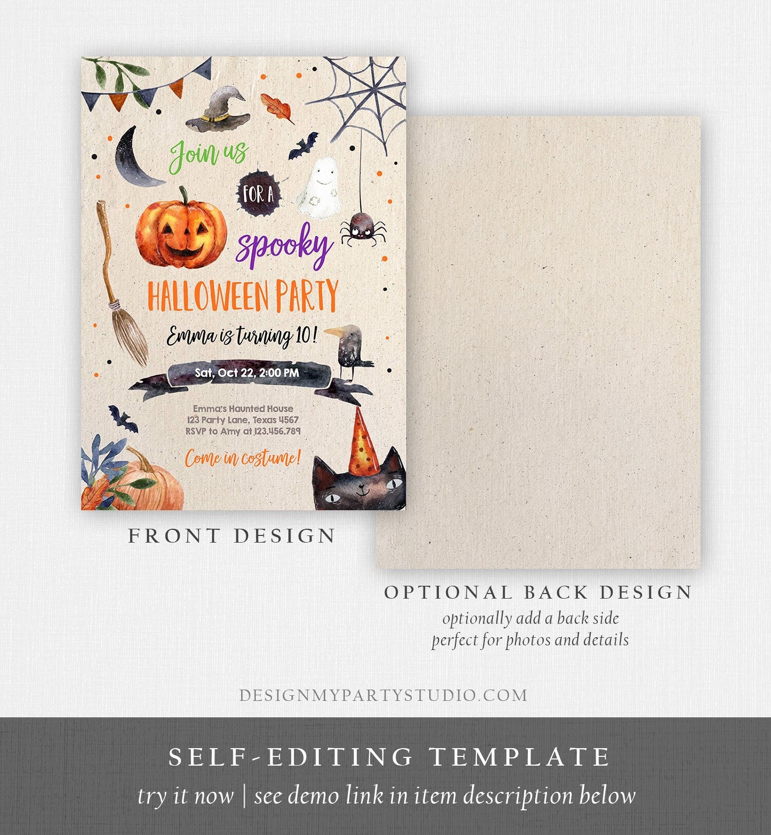 Editable Halloween Party Invitation Halloween Birthday Invitation Kids Halloween Bash Adult Download Printable Template Editable Corjl 0261