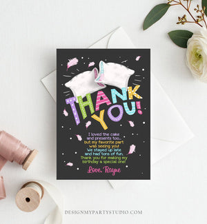 Editable Slumber Party Thank You Card Note Sleepover Pajamas Pillow Fight Girl Pink Note Template Digital Download Printable Corjl 0067