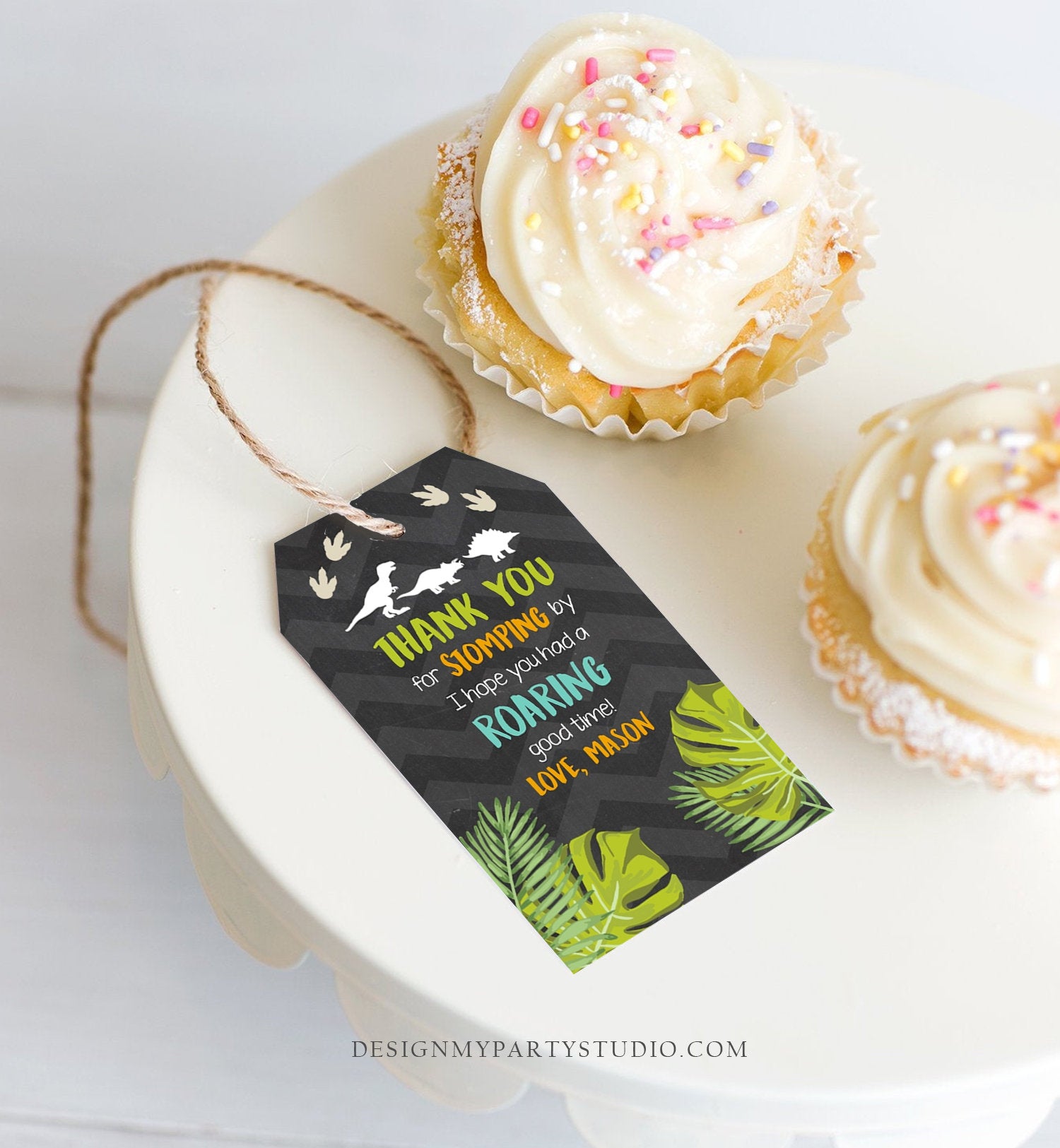 Editable Dinosaur Favor Tags Thank You For Stomping By Dino Chalk Boy Birthday Party Instant Digital Download Template Corjl Printable 0043