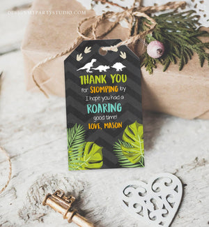 Editable Dinosaur Favor Tags Thank You For Stomping By Dino Chalk Boy Birthday Party Instant Digital Download Template Corjl Printable 0043