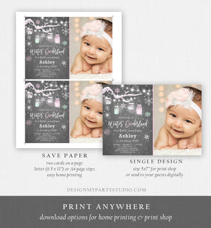 Editable ANY AGE Winter ONEderland Birthday Invitation First Birthday Snowflake Girl Pink Download Printable Invitation Template Corjl 0066