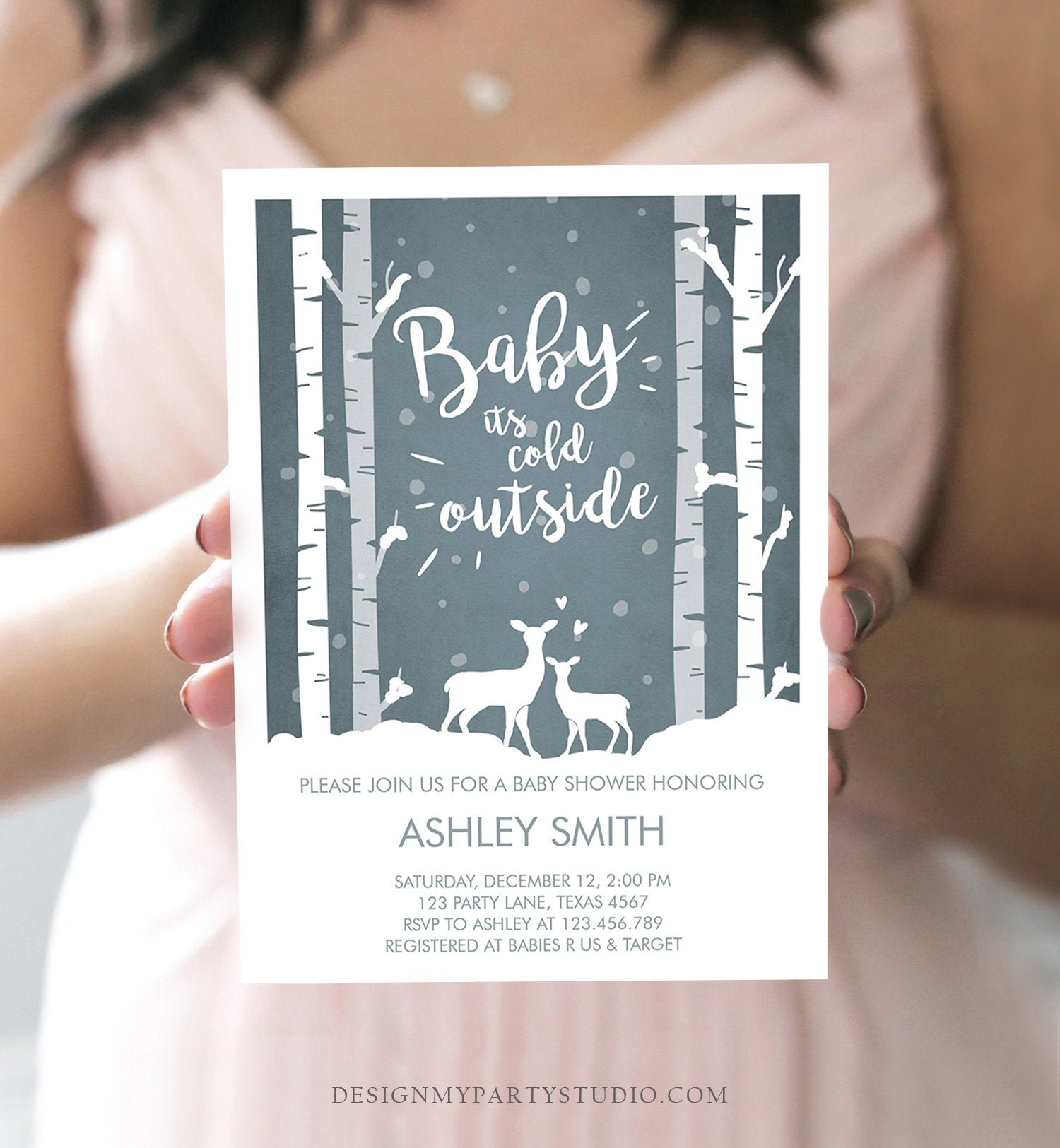 Editable Baby Its Cold Outside Baby Shower Invitation Oh Deer Boy Woodland Animals Snow Invitation Template Instant Download Corjl 0264