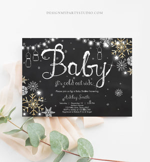 Editable Winter Baby Shower Invitation Baby Its Cold Outside Gender Neutral Silver Gold Glitter Snow Template Instant Download Corjl 0032