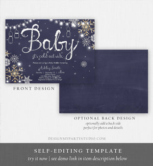 Editable Winter Baby Shower Invitation Baby Its Cold Outside Gender Neutral Silver Gold Glitter Snow Template Instant Download Corjl 0032