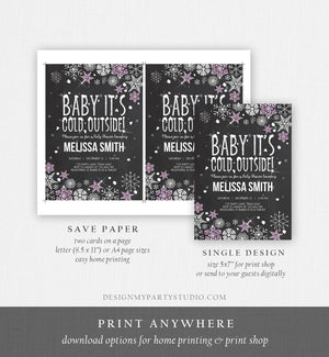 Editable Winter Baby Shower Invitation Baby Its Cold Outside Pink Silver Girl Winter Snow Invitation Template Download Digital Corjl 0033