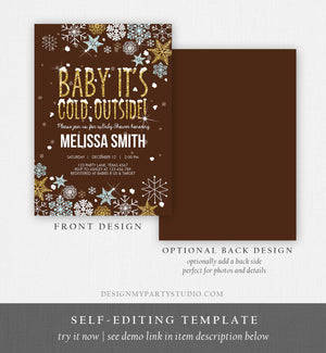 Editable Baby Its Cold Outside Baby Shower Invitation Blue Gold Boy Winter Little Snowflake Invitation Template Download Digital Corjl 0033