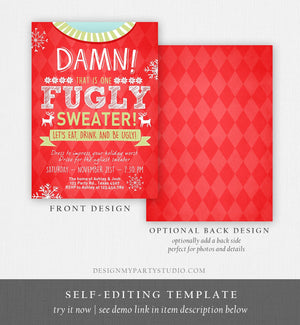 Editable Christmas Ugly Sweater Party Invite Christmas Sweater Invitation Ugliest Red Download Printable Invitation Template Corjl 0053