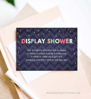 Editable Display Card Navy Blue Bridal Shower Insert Card Baby Shower Confetti Unwrapped Gift Card Insert Template PRINTABLE Corjl 0181