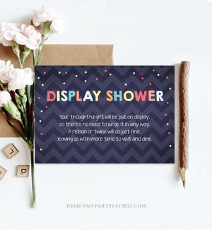 Editable Display Card Navy Blue Bridal Shower Insert Card Baby Shower Confetti Unwrapped Gift Card Insert Template PRINTABLE Corjl 0181