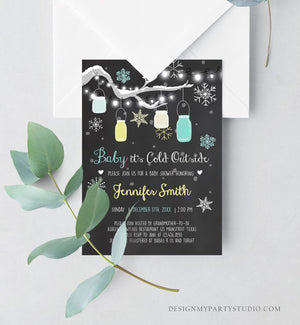 Editable Baby Its Cold Outside Baby Shower Invitation Mint Winter Snow Gender Neutral Invite Template Instant Download Digital Corjl 0012