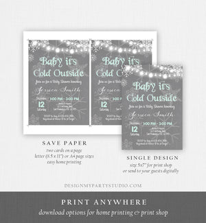 Editable Baby Its Cold Outside Baby Shower Invitation Mint Winter Gender Neutral Snow Rustic Invite Template Download Digital Corjl 0027