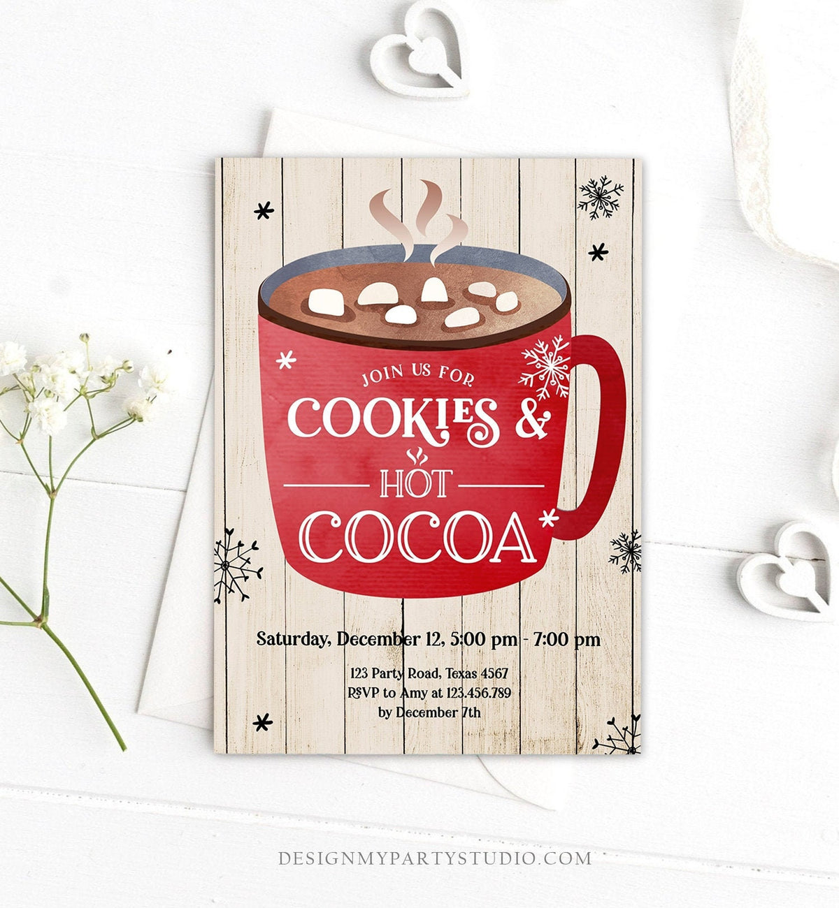 Editable Cookies and Cocoa Invitation Hot Cocoa Party Invitation Cookies and Milk Birthday Christmas Download Printable Template Corjl 0262