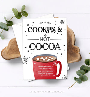 Editable Cookies and Cocoa Invitation Hot Cocoa Party Invitation Cookies and Milk Birthday Christmas Download Printable Template Corjl 0262