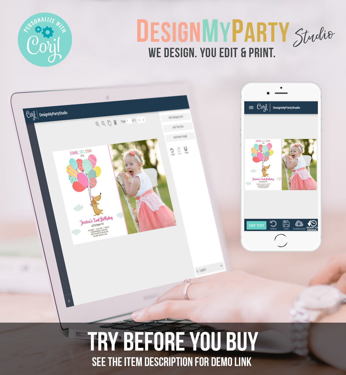 Editable Dog Invitation Dog Party Puppy Party Invite Dog Birthday paw-ty Invite Pink Girl Dog Theme Download Printable Template Corjl 0279