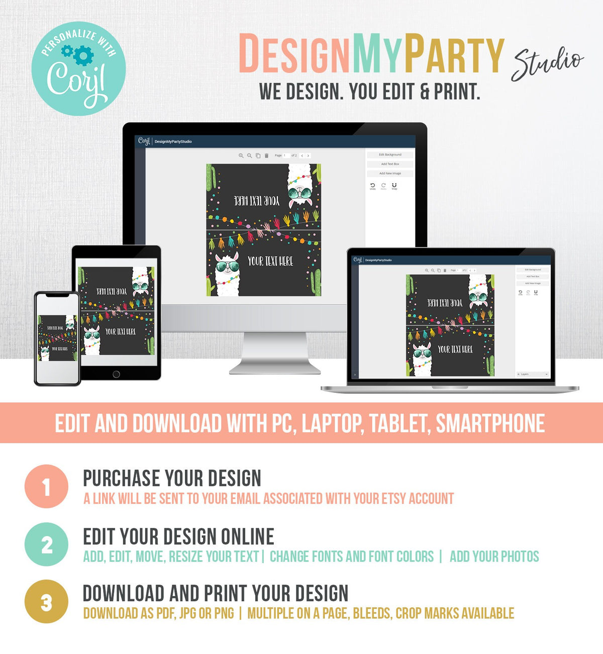 Editable Llama Food Labels Llama Place Card Tent Card Escort Card Llama Birthday Fiesta Party Mexican Black Girl Cactus Template Corjl 0079