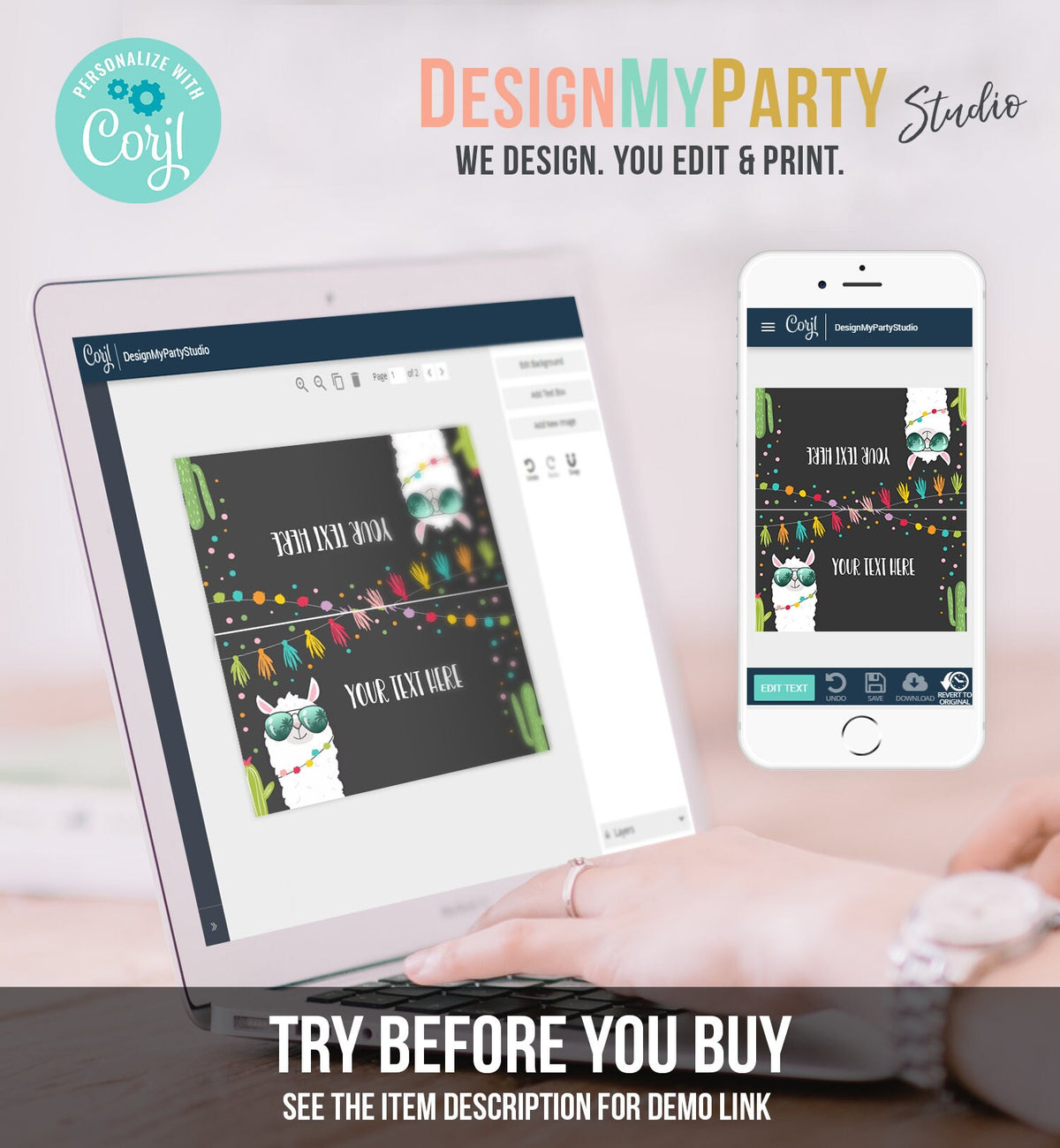 Editable Llama Food Labels Llama Place Card Tent Card Escort Card Llama Birthday Fiesta Party Mexican Black Girl Cactus Template Corjl 0079