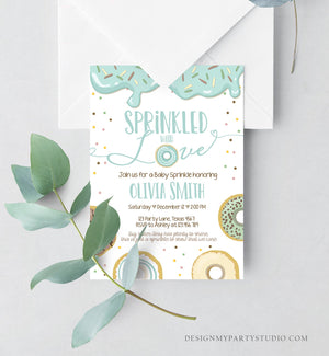 Editable Donut Sprinkled With Love Baby Shower Invitation Sprinkle Donut Diapers Coed Boy Blue Pastel Download Printable Corj Template 0320