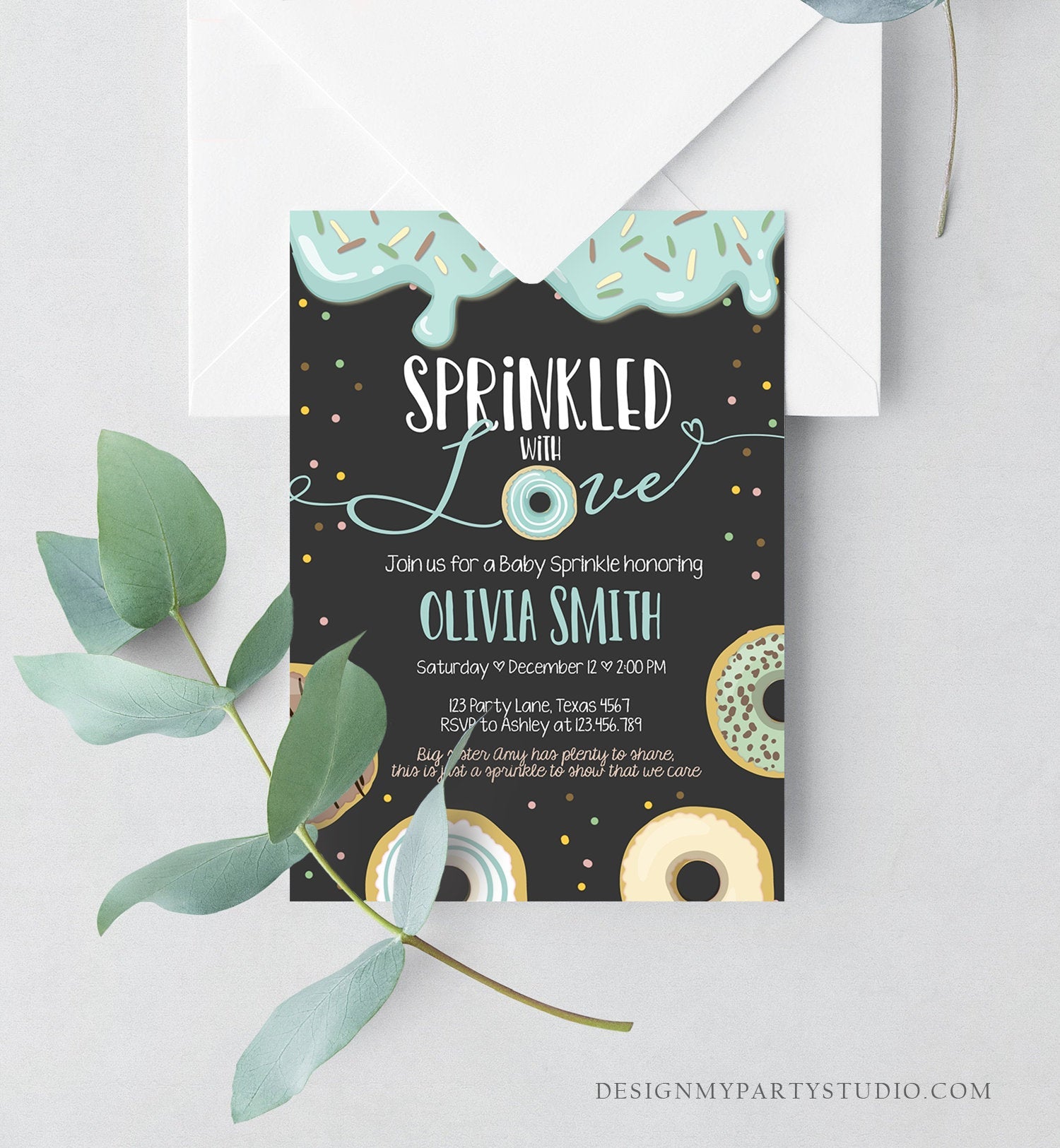 Editable Donut Sprinkled With Love Baby Shower Invitation Sprinkle Donut Diapers Coed Boy Blue Pastel Download Printable Corj Template 0320
