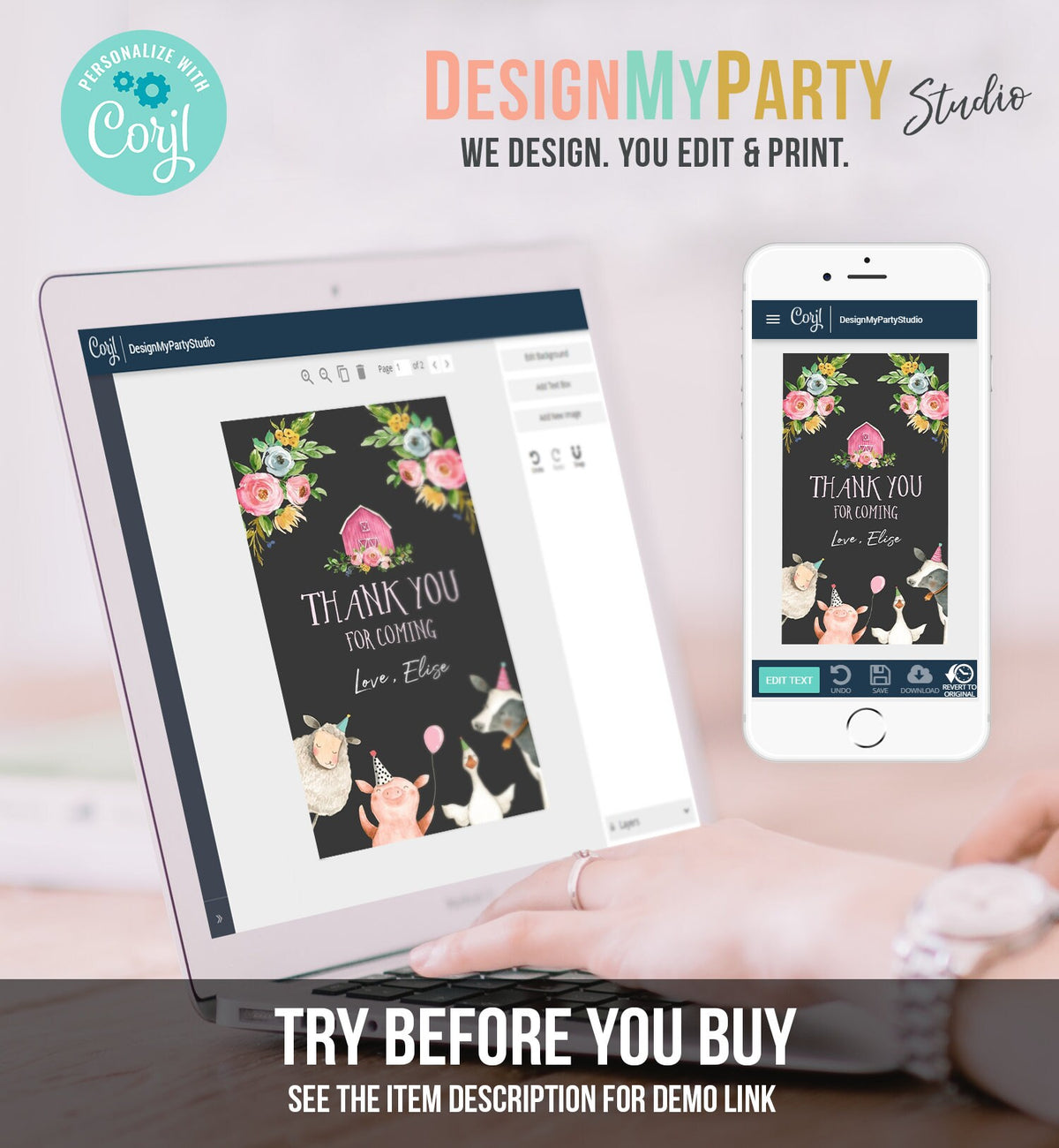 Editable Farm Favor Tags Tags Pink Farm Birthday Thank you tags Barnyard Gift Tags Girl Birthday Old McDonald Template PRINTABLE Corjl 0155