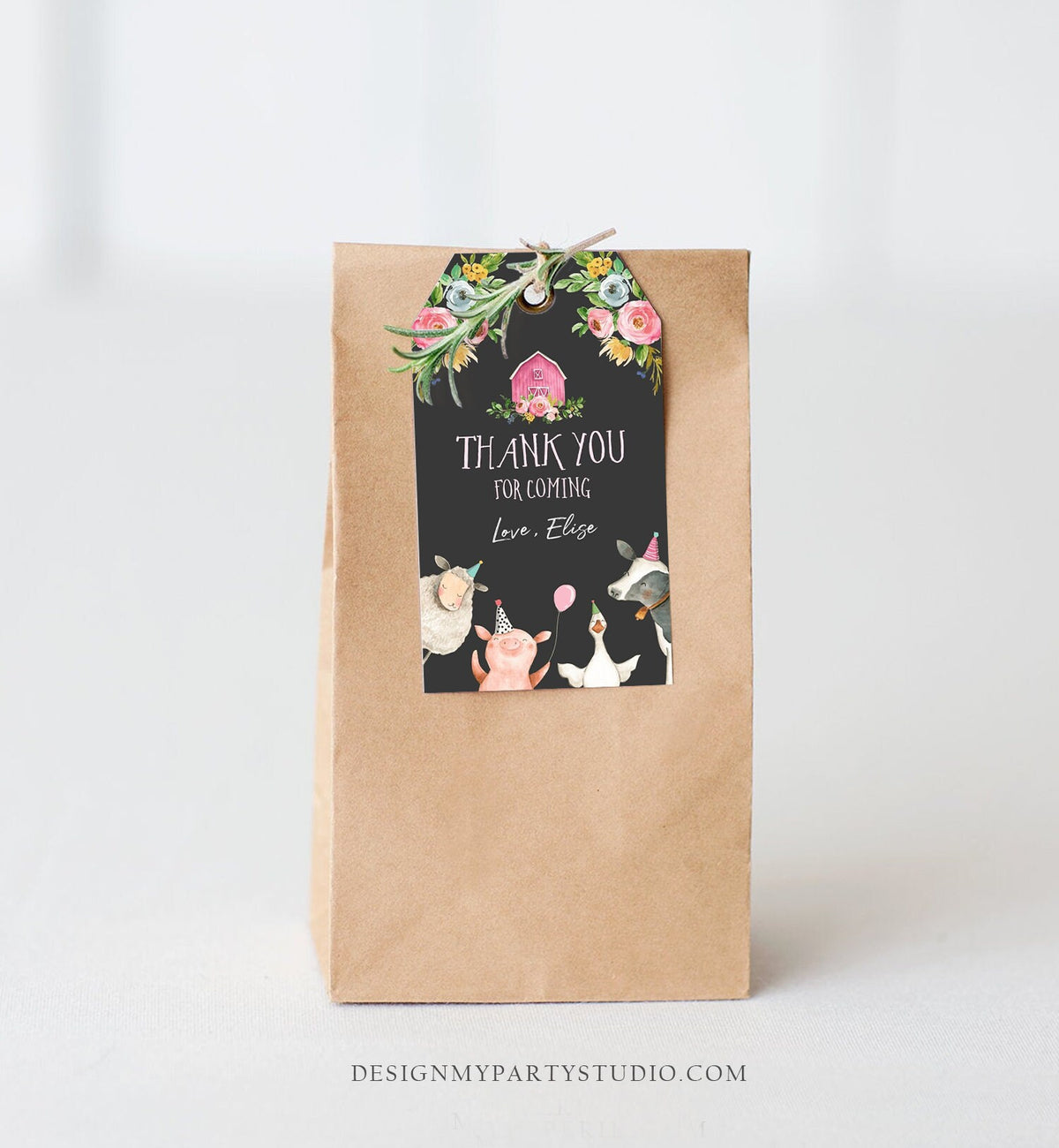 Editable Farm Favor Tags Tags Pink Farm Birthday Thank you tags Barnyard Gift Tags Girl Birthday Old McDonald Template PRINTABLE Corjl 0155