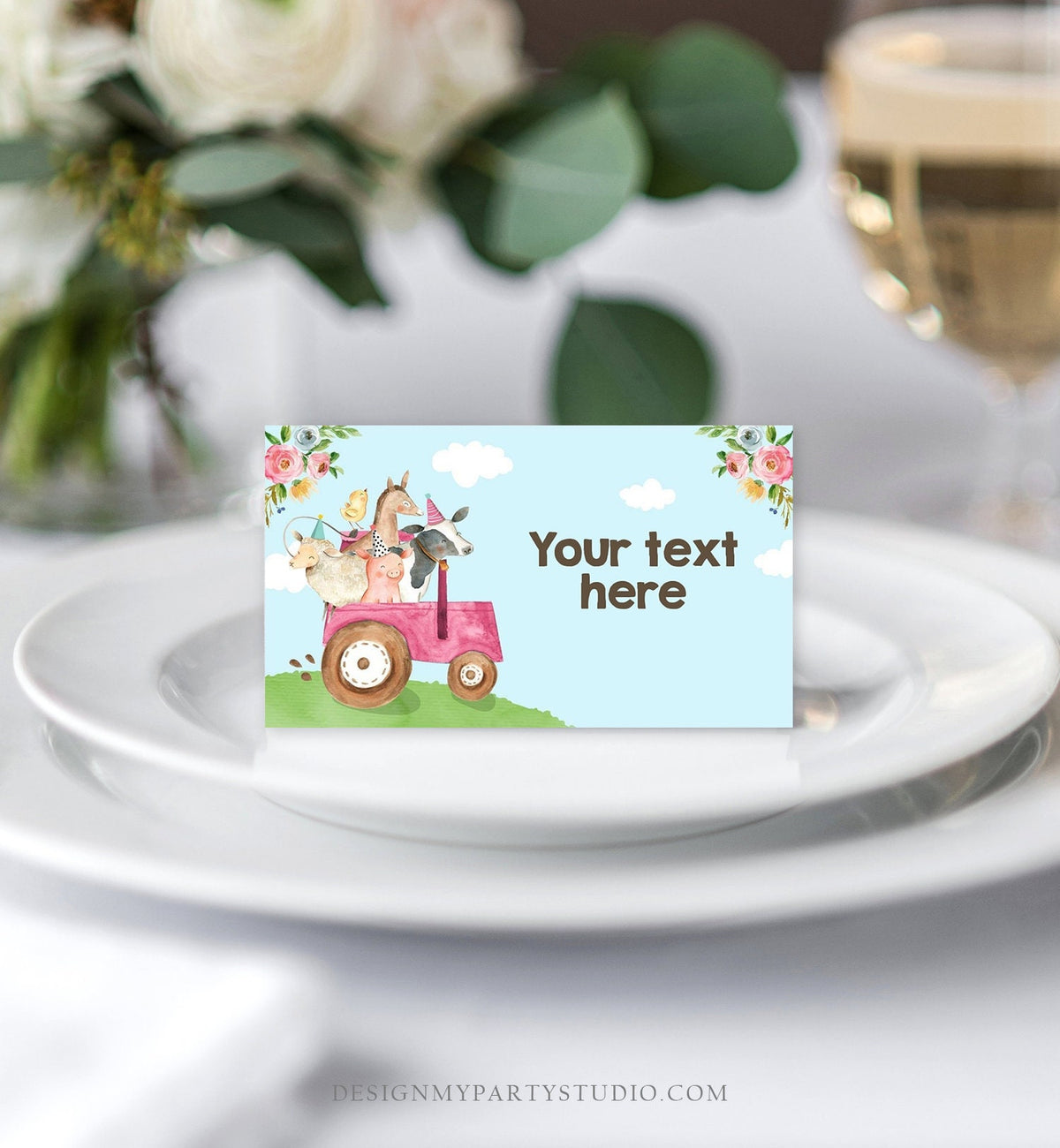 Editable Farm Animals Food Labels Barnyard Birthday Food Cards Tent Card Pink Farm Girl Shower Buffer Label Tent Card Template Corjl 0155