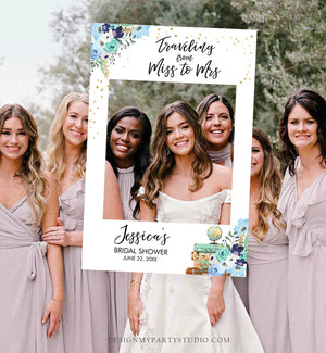 Editable Bridal Shower Photo Prop Blue Floral Bridal Shower Sign Photo Booth Traveling From Miss to Mrs Corjl Template PRINTABLE 0030