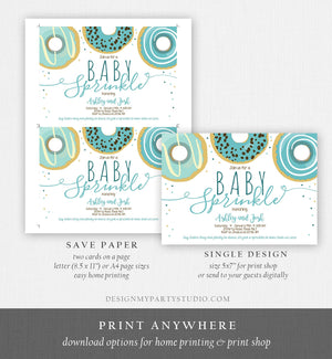 Editable Baby Sprinkle Baby Shower Invitation Sprinkled With Love Donut and Diapers Coed Boy Blue Download Printable Corj Template 0050