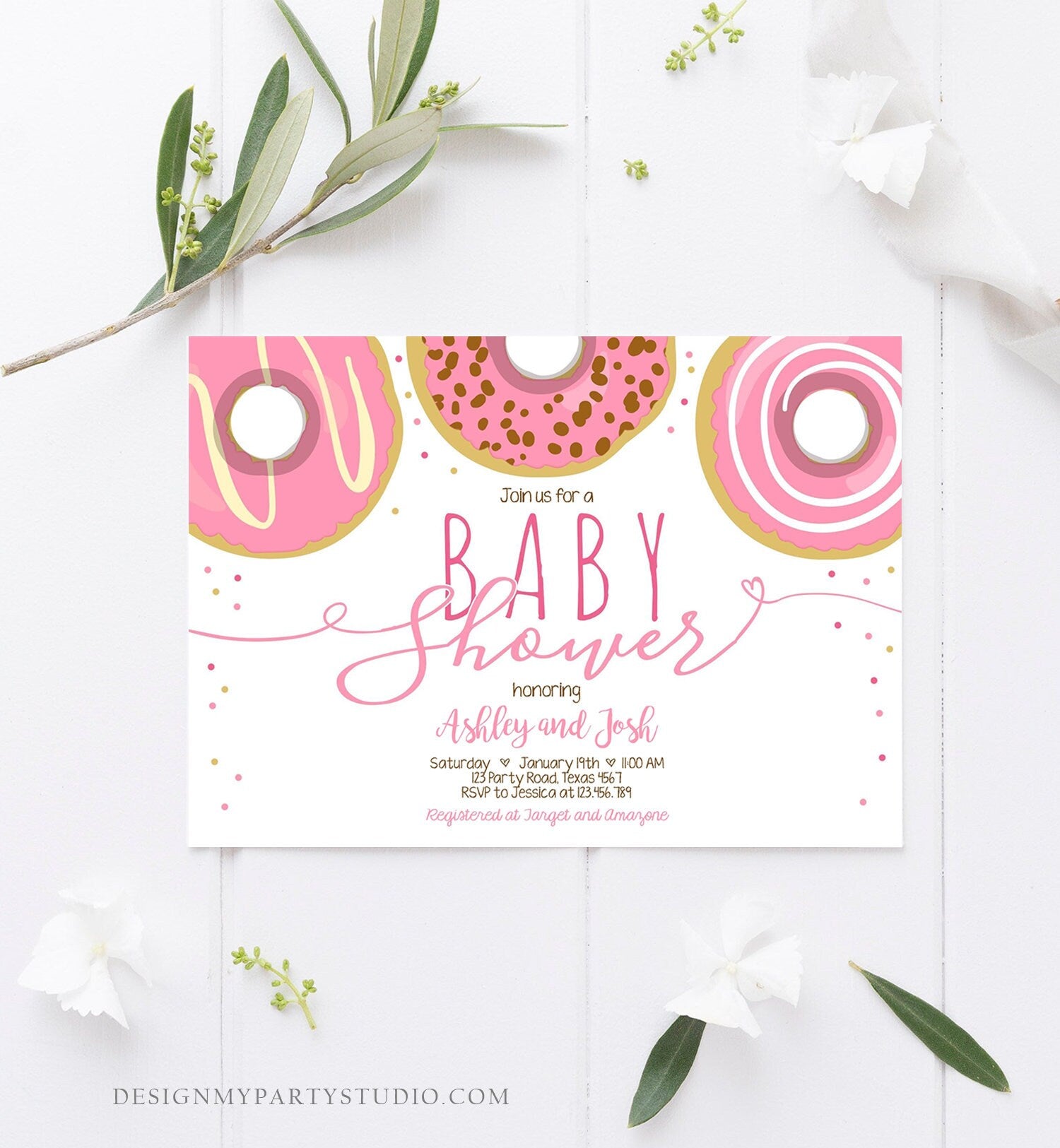 Editable Donut Baby Shower Invitation Sprinkle Sprinkled With Love Donut Diapers Coed Girl Pink Pastel Download Printable Corj Template 0050