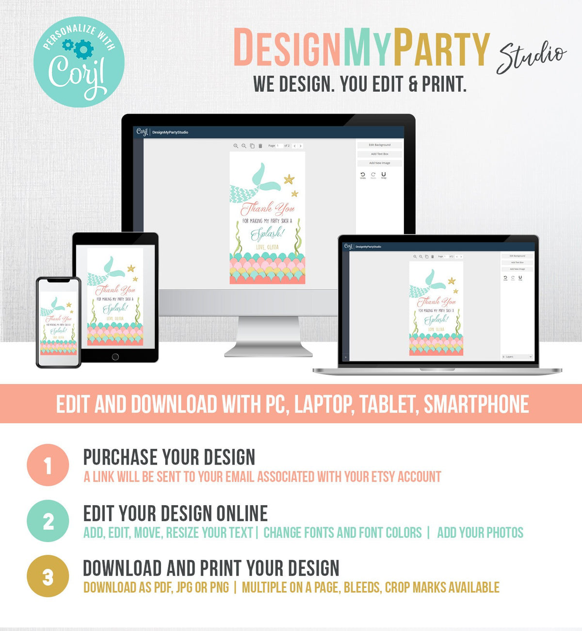 Editable Mermaid Favor Tags Mermaid Thank You Tags Splash Girl Mermaid Gift Tags Pink Instant Digital Download Template Corjl Printable 0021