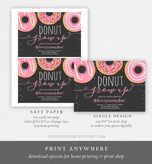 Editable Donut Grow Up Birthday Invitation First Birthday Party Pink Girl Doughnut 1st Pastel Photo Download Printable Template Corjl 0050
