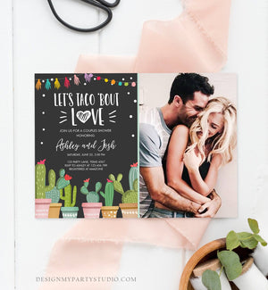 Editable Taco Bout Love Couples Shower Invitation Fiesta Cactus Succulent Mexican Green Pink Chalk Download Corjl Template Printable 0254