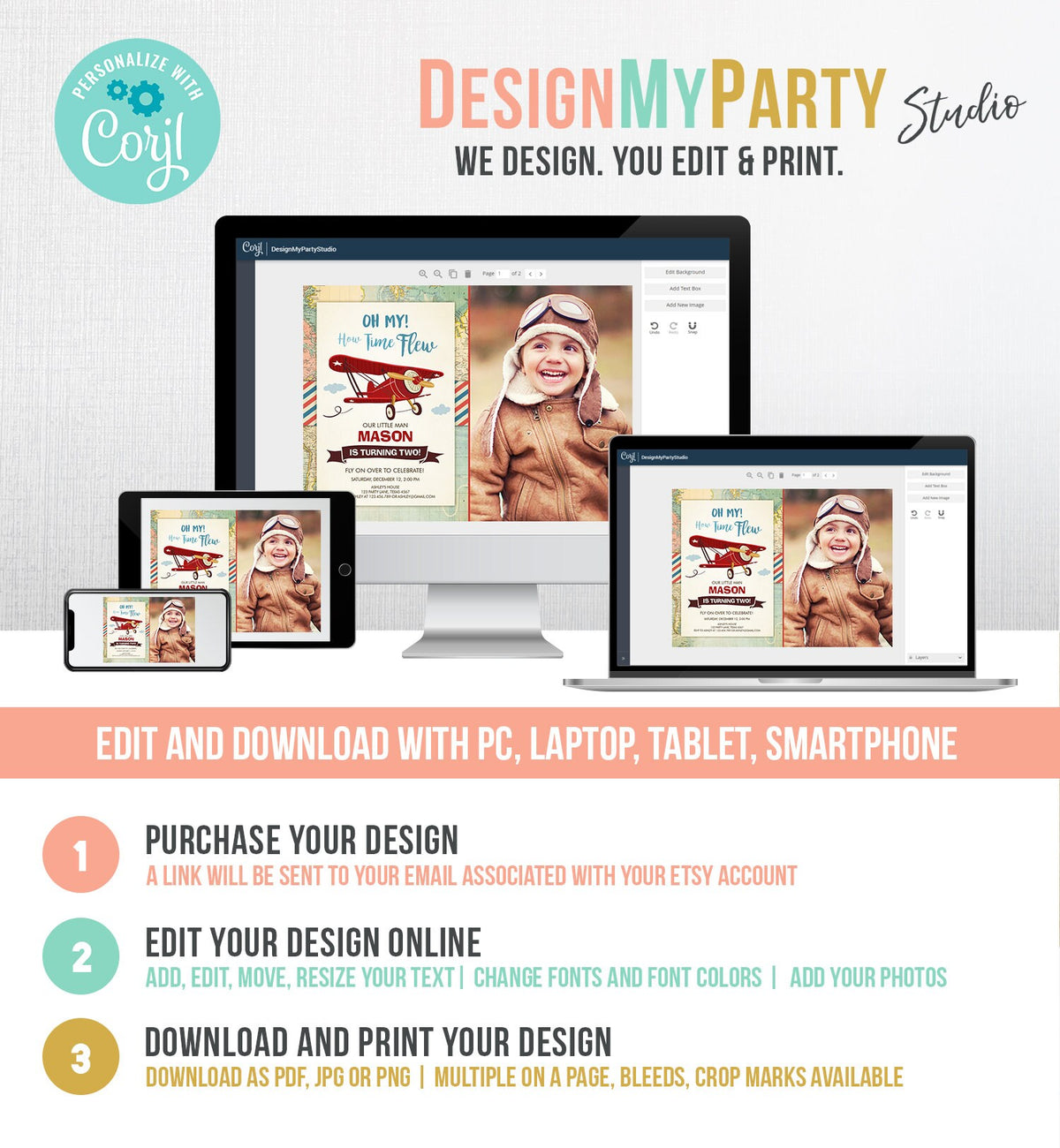 Editable Airplane Birthday Invitation Oh My Time Flew Red Airplane Second Birthday Plane Sky Photo Download Printable Corjl Template 0011