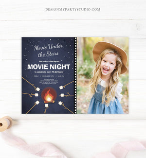 Editable Movie Night Birthday Invitation Under the Stars Bonfire Backyard Movie Party Outdoor Download Printable Invite Template Corjl 0268