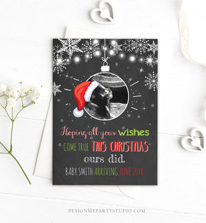 Editable Christmas Pregnancy Announcement Merry Christmas Baby Reveal Family of Three Echo Santa Hat Download Printable Corjl Template 0282