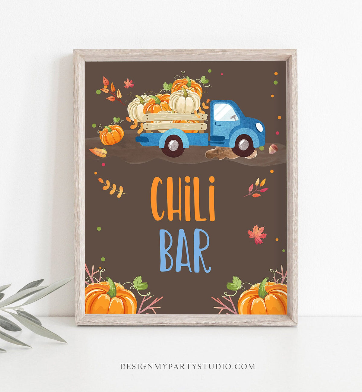 Chili Bar Sign Pumpkin birthday sign Table sign Pumpkin party signs Decor Fall Party Autumn Blue Pumpkin Truck Pumpkin Decor PRINTABLE 0153