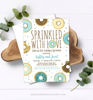 Editable Donut Sprinkle Invitation Sprinkled With Love Coed Shower Gender Neutral Blue Boy Digital Download Printable Corjl Template 0050