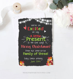 Editable Christmas Pregnancy Announcement Merry Christmas Baby Reveal Family of Three A Little Present On the Way Printable Corjl Template