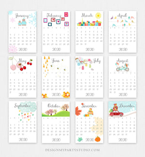 PRINTABLE 2020 Calendar Wall Calendar Desk Calendar Classroom School Calendar 4x6 Month Year Seasons Colorful Digital Instant Download DIY