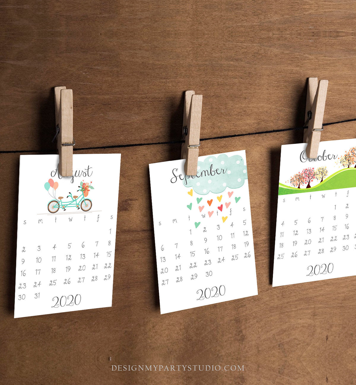 PRINTABLE 2020 Calendar Wall Calendar Desk Calendar Classroom School Calendar 4x6 Month Year Seasons Colorful Digital Instant Download DIY
