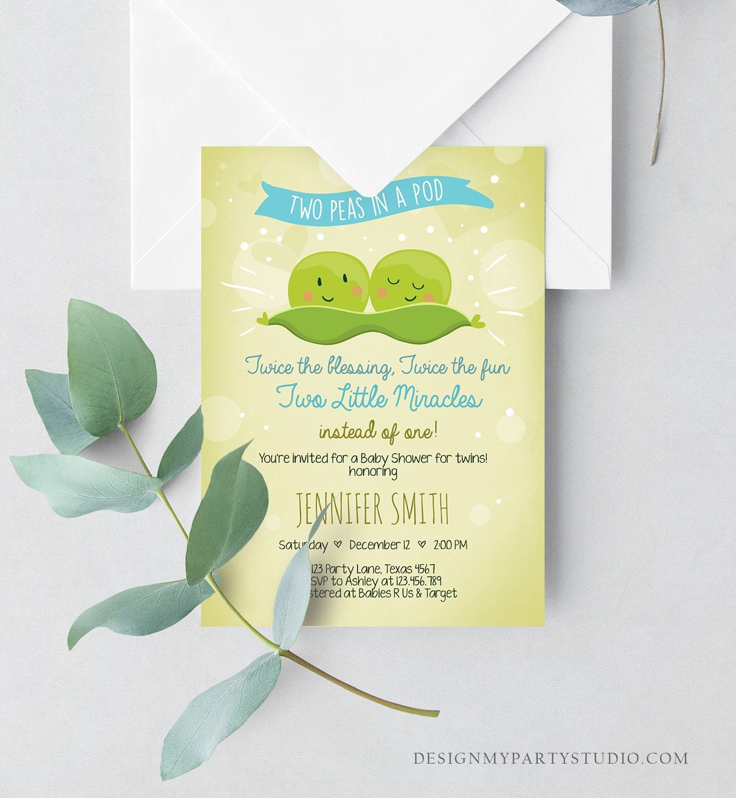 Editable Twin Baby Shower Invitation Boys Two Peas In a Pod Baby Shower Blue Twins Invitation Sweet Pea Template Download Digital Corjl 0020