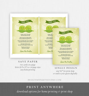 Editable Peas in a Pod Baby shower Thank you note Twin Baby Shower Twins Gender Neutral Thank you card Template Download Corjl 0020