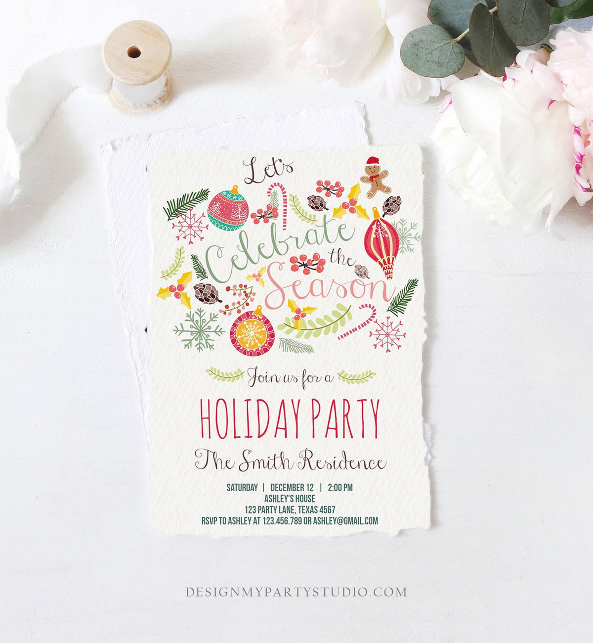 Editable Holiday Party Invitation Christmas Party Invite Cookie Party Tis The Season Winter Party Gingerbread Printable Template Corjl 0270