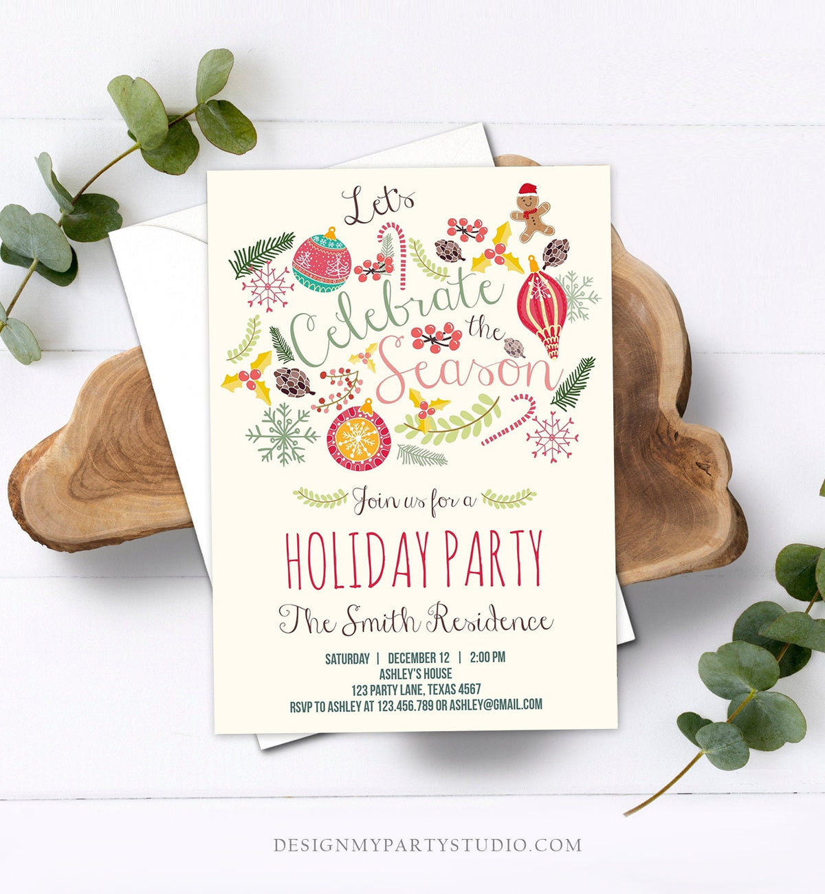 Editable Holiday Party Invitation Christmas Party Invite Cookie Party Tis The Season Winter Party Gingerbread Printable Template Corjl 0270