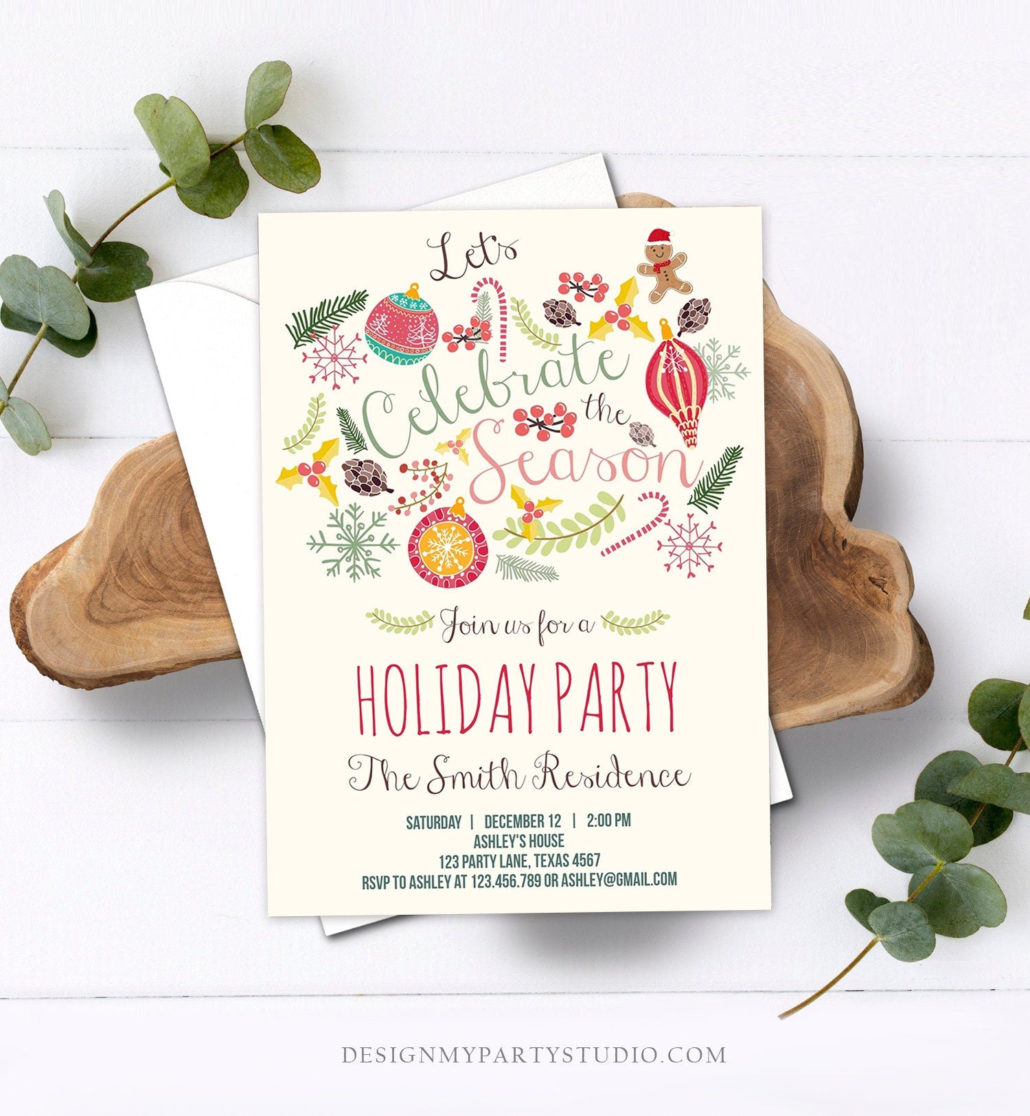 Editable Holiday Party Invitation Christmas Party Invite Cookie Party Tis The Season Winter Party Gingerbread Printable Template Corjl 0270
